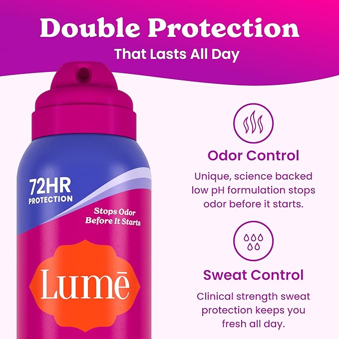 Lume Deodorant Plus Sweat Control - Invisible Spray - Extra Strength Antiperspirant For Underarms - 72 Hour Odor And Sweat Control - Phthalate and Paraben Free Formula - 2 Pack (Soft Powder)