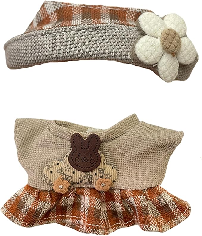 6 Sets Doll Clothes for 17cm Plush Dolls, Fashion Outfit Collection with Hats & Accessories for 6.7 Inch Mini Doll (No Dolls) (Set 2)