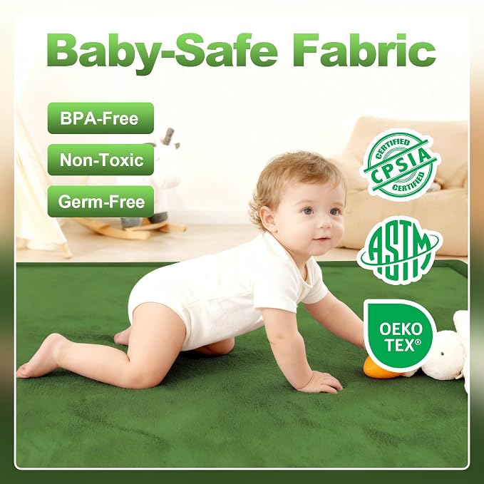 Ultra Soft Baby Play Mat for Floor, 59"×79" Playpen Mat, 1.3" Thick Memory Foam, Non-Slip Tummy Time Mat for Infants, Toddlers, and Kids – Water-Repellent Coral Velvet, Easy Care