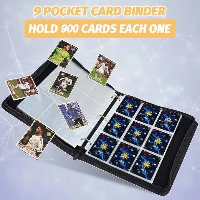 Trading Card Binder, 900 Pockets Card Binder, 9-Poccket Sided Pocket Sports Card Binder, Premium Card Binders Compatible with MTG, TCG, Baseball Cards(Carbon Yellow)