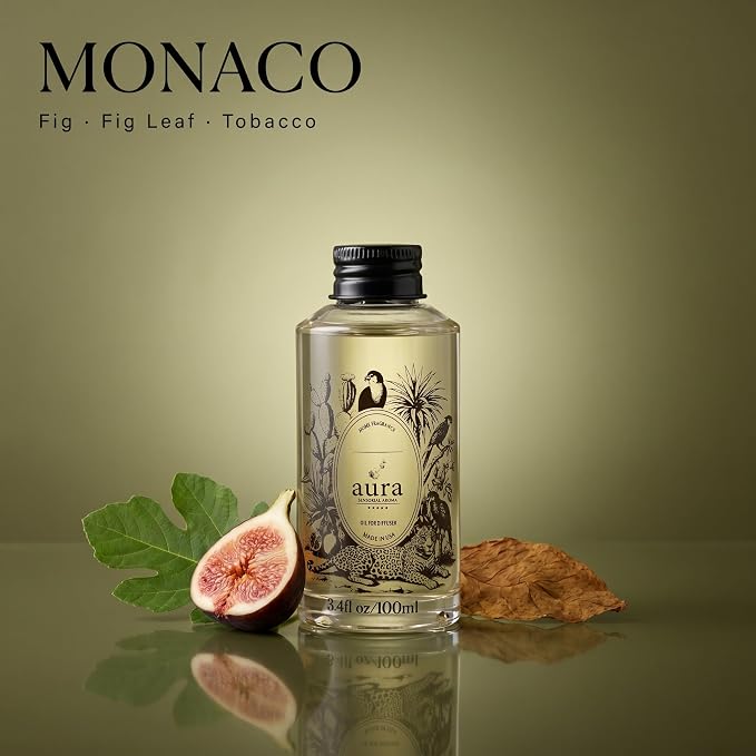 A U R A - Monaco Fragrance Oil for Waterless Scent Diffuser - Inspired by L.Labo-Noir | (3.4 fl oz, 100 ml) Pure Essential Oil Blends for Aromatherapy Diffuser & Hotel Collection Oil Diffuser