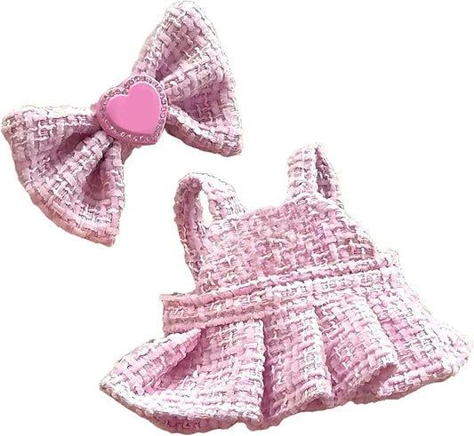 Complete Cute Outfit for 17cm Collectible Dolls: Hat & Overalls Set - Ideal for Dressing Up Elf or Fantasy Style Figures (Pink-b)