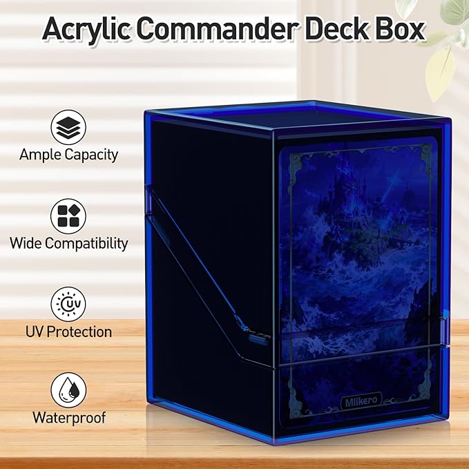 Mlikero Card Deck Cases, Acrylic Commander Deck Box Holding 100+ Sleeved Cards with Dividers, Clear Card Storage Box Fit for MTG, TCG, Sports Cards (Dark Blue)
