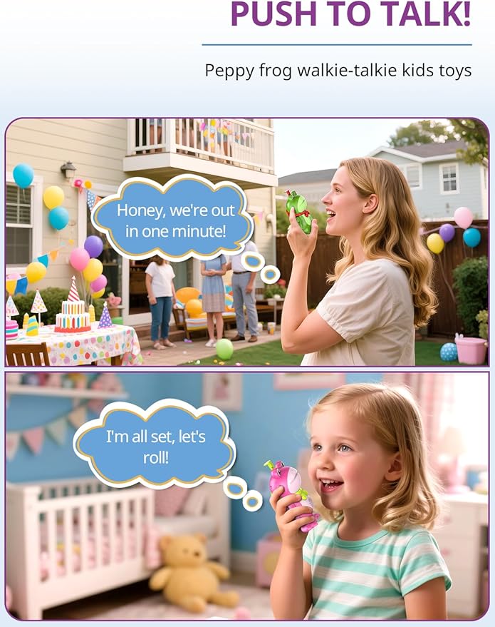 Walkie Talkies for Kids Rechargable 3 Pack,Cute Saluting Frog Toy,Toddler Playset Indoor Outdoor Toy with Stickers, Birthday Gift for 3 4 5 6 7 8 Year Old Girls Boys