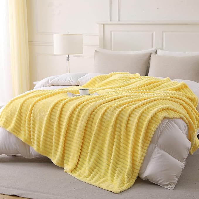 Banana Yellow Throw Blanket for Couch Sofa 50”x60” Striped Design | Fleece Blankets Room Home Decor Lightweight Plush Soft Cozy Gifts for Women Mom