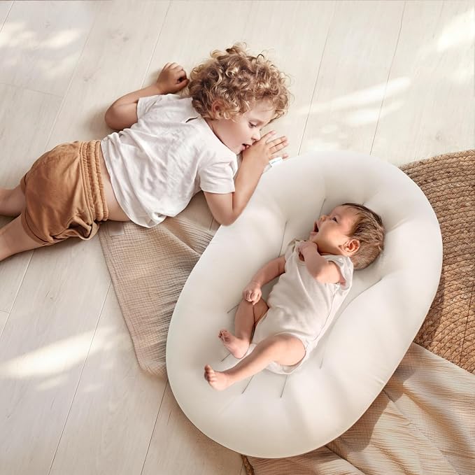 Baby Lounger for Newborn: Portable & Lightweight Pillow for Tummy Time Playtime & Diaper Changes - Skin-Friendly & Breathable for 0-12 Month Supervised Use
