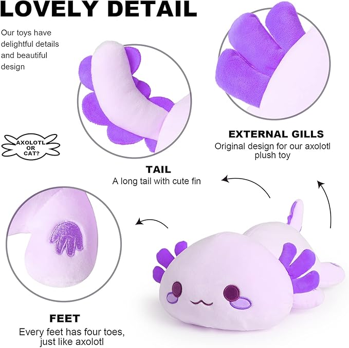 Onsoyours Cute Axolotl Plush, Soft Stuffed Animal Salamander Plush Pillow, Kawaii Plush Toy for Kids (Pruple Axolotl, 13")