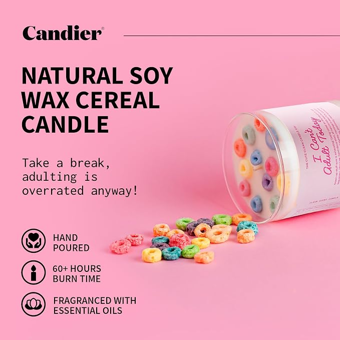 Can’t Adult Cereal Scented Candle, Natural Soy w/Fruit Loops & Cereal Milk Notes, Aromatherapy Candle for Relaxation, Unique Candles Gifts for Women, 60-Hour Burn Time - Candier by Ryan Porter
