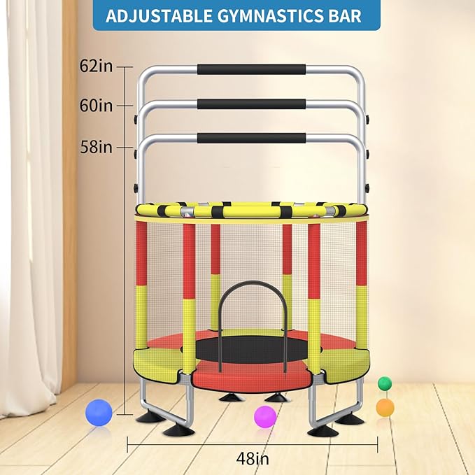 Trampoline for Kids, Upgrade Full Anti-Rust 440lbs Indoor Outdoor Toddler Trampoline with Net, 55" Adjustable Baby Toddler Trampolines Accessories Dart Board