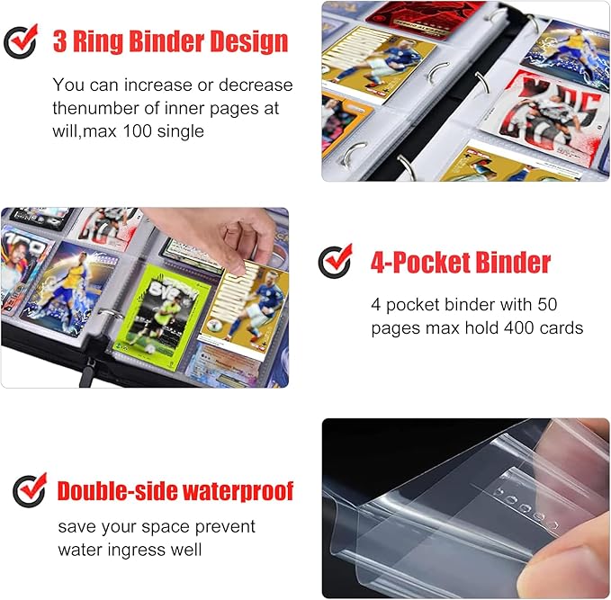 Soccer Card Binder 400 Pockets for Soccer Trading Cards Collectors,Portable Waterproof Card Storage Book with Removable Clear Sleeves,Compatible with Soccer Cards 2025-26