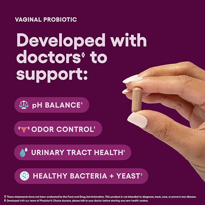 Physician's CHOICE Vaginal Probiotics for Women, pH Balance & Odor, 30ct | Supports Odor Control, Vaginal Flora, Yeast Balance & Feminine Health, 6B CFU, Organic Prebiotics, Cranberry Extract
