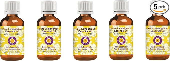 dève herbes Pure Lemongrass Essential Oil (Cymbopogon citratus) Steam Distilled (Pack of Five) 100ml X 5 (16.9 oz)