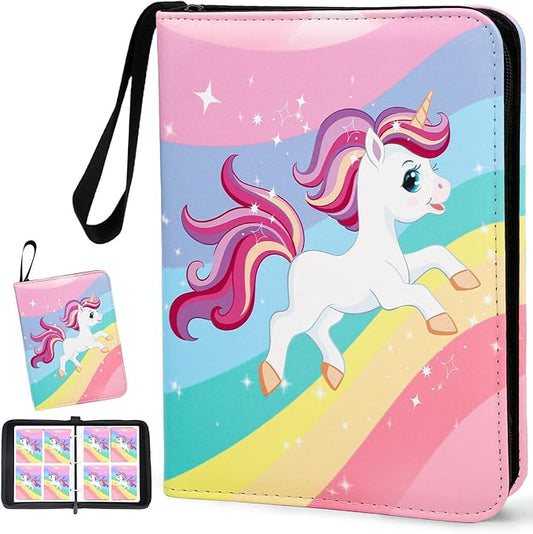 400 Pocket Trading Card Binder with 50 Removable Sleeves, Portable Zippered Card Holder, Collection Album Book Case Storage for MTG, TCG, Sports, Game Cards (White Horse)