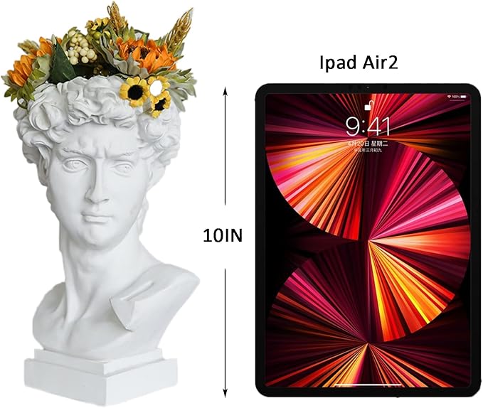 Hosrnovo Greek Statue, 10Inch Large David Head Vase | Planter for Garden and Home Roman Style Vintage White Flowers Bowl Creative Housewarming Gift