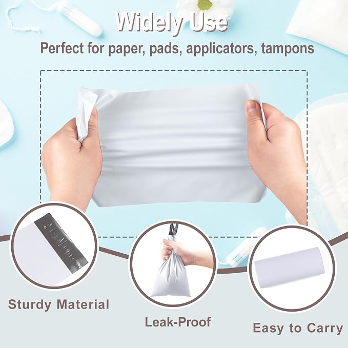 100 PCS Sanitary Napkin Disposal Bags, Feminine Hygiene Disposal Bags for Tampons and Pads, Block Odors, Self-Sealing, 10.6 * 5.9 Inch (Light Gray)