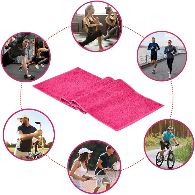 NUKURA 12” x 40” Gym Sweat Towel, 450 GSM, 100% Cotton, High Absorbency, Extra Soft & Quick Dry Workout, Yoga, Pickleball, Padel, Fitness Towel – Pink