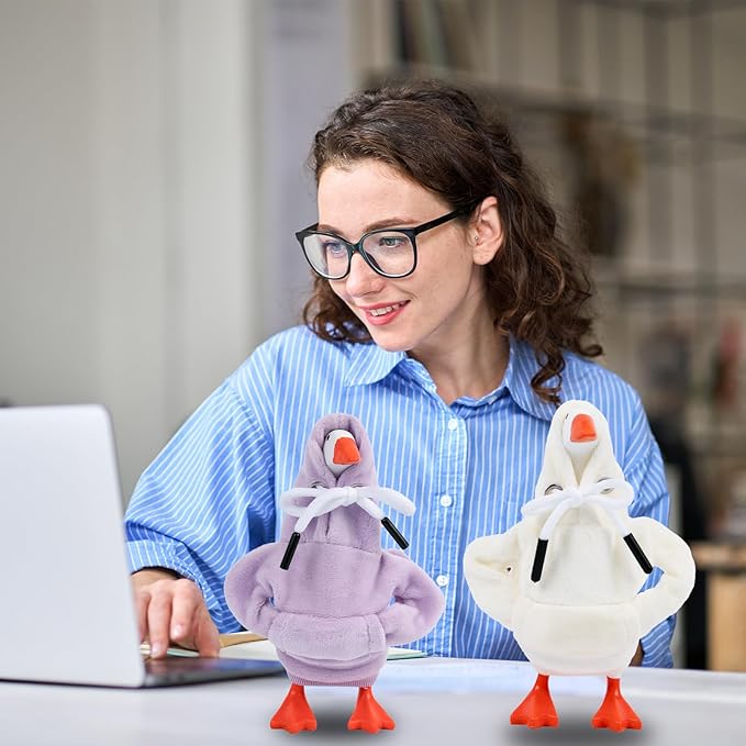 2 Pcs Desk Goose Outfits 7 Inches, Mini Desk Goose Clothes Hoodies 7 Inch Porch Goose Costume Desk Goose Accessories for Magnetic Goose Statue Table Decor (Purple & Beige)