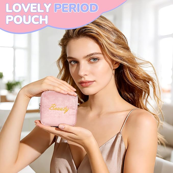 Flannel Sanitary Napkin Storage Bags Menstrual Cup Pouch Portable Zipper Nursing Pad Holder Tampons Collect Bags Feminine Menstruation First Period Kit Bag for Women Blue