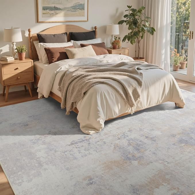 8x10 Ft Large Area Rugs for Living Room, Soft Non-Slip Washable Rugs Modern Abstract Pattern Carpet for Bedroom Indoor Floor Nursery Home Decor (Cream)