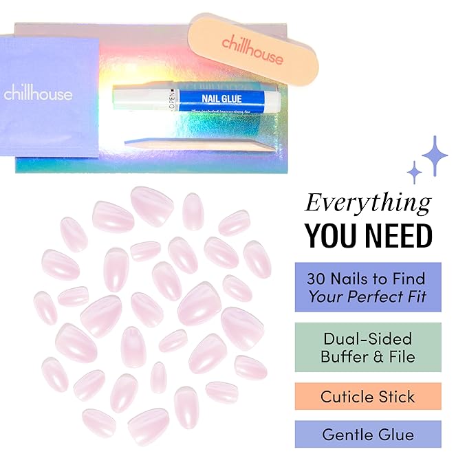 Chillhouse - Chill Tips, Press on Nails Kit - Lil Lilah (Oval - Short) - 30 Nail Shapes & Sizes - Up to 2 Weeks of Wear - Customizable - Reusable - Latina Founded & Women Owned - Beauty & Self Care