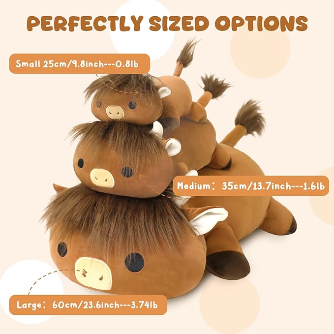 Weighted Stuffed Animals, 1.6 lbs Highland Cow Stuffed Animal with Weighted Beads, Cute Plush Toy Pillow Gifts for Adults Kids Boys Girls