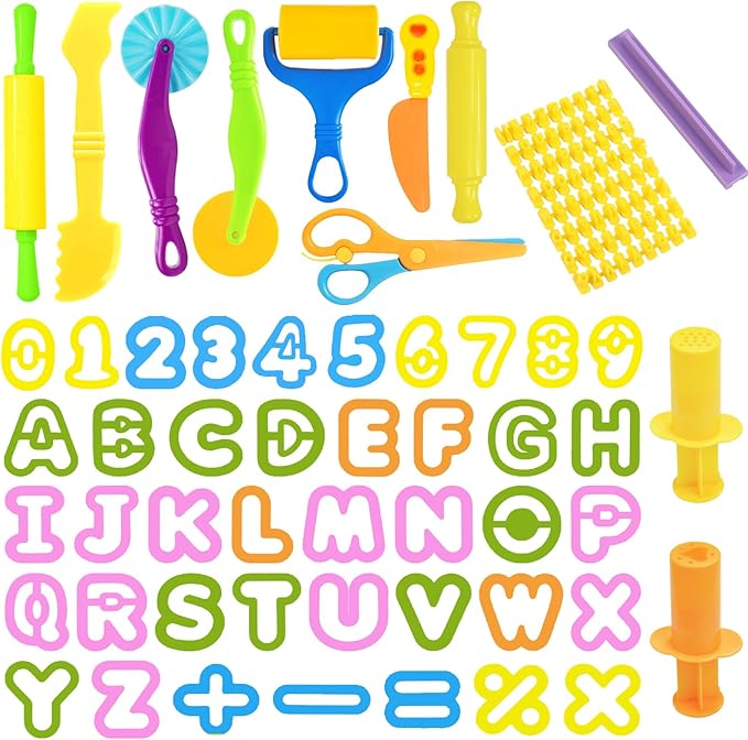 Playdough Tools Set, 58 Pcs Play Dough Sets for Kids Ages 4-8, Creative Play Dough Accessories with Clay Cutters, Roller, Molds, Safety Scissors, Educational Toys for Boys Girls