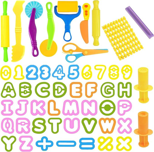 Playdough Tools Set, 58 Pcs Play Dough Sets for Kids Ages 4-8, Creative Play Dough Accessories with Clay Cutters, Roller, Molds, Safety Scissors, Educational Toys for Boys Girls