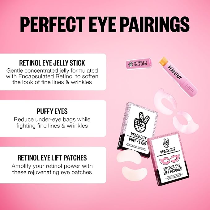 PEACE OUT Retinol Eye Jelly Stick, Hydrating Under Eye Treatment for Fine Lines & Wrinkles, with Encapsulated Retinol, Peptides & Squalane, Non-Irritating Formula (0.14 oz)