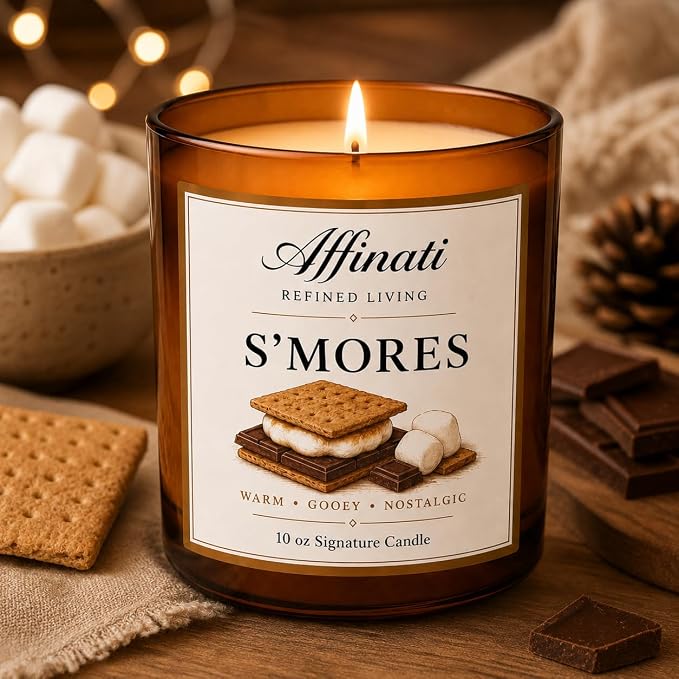 Affinati S'Mores 10 oz Scented Candle – Long Lasting Luxury Soy Blend Candle for Home, Strong Scent Throw Sweet Graham Cracker Chocolate Marshmallow Candle, Premium Home Fragrance Gift