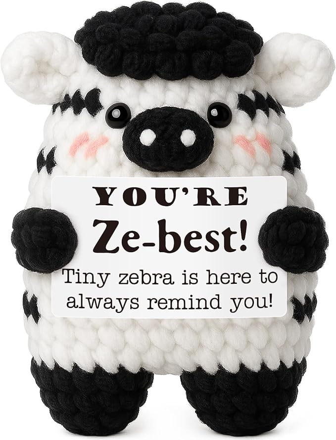 Mini Inspirational Gifts for Women Men, Christmas Thanksgiving Birthday Gifts for Daughter Son Handmade Zebra Positive Crochet Animals for Couples Friends Coworkers Bosses Christmas Stocking Stuffer