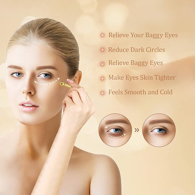 Lisapack 4 Pack Metal Eye Cream Applicator, Eye Serum Roller Ball Massager Stick for Reduce Depuffer, Massage (Silver&Gold)