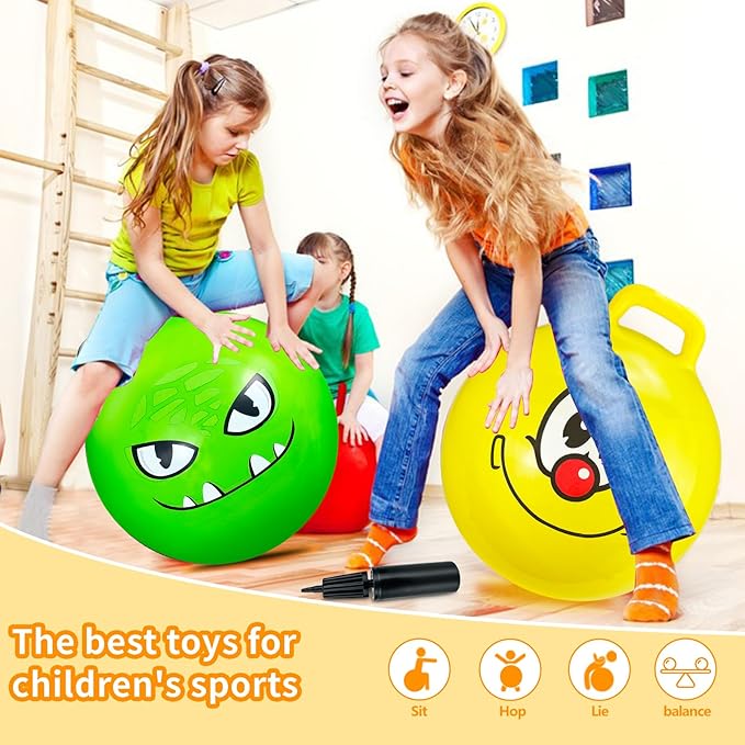 Hymaz 2 Pcs Hopper Ball, 18 Inch Bouncy Balls Bulk with Handle for Kids Ages 3-5, Jumping Hopping Inflatable Bouncing Ball Outdoor Toys for Boy Girl School Games Sports Exercise