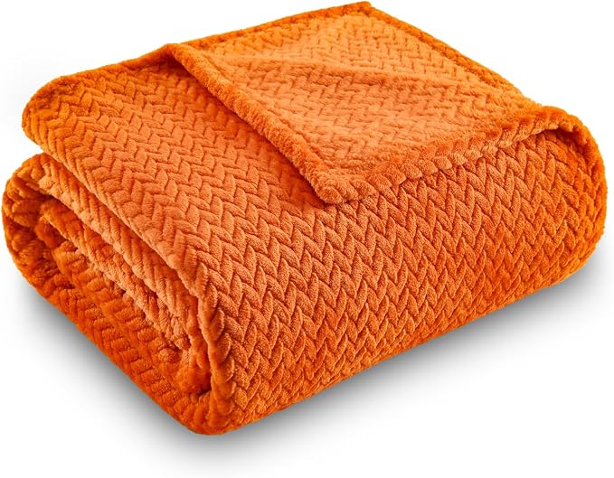 NEWCOSPLAY Fleece Leaves Pattern Throw Blanket, Orange, 50"x60" | Super Soft Throw Blanket, Lightweight Cozy Bed Sofa Blanket, Premium Silky Flannel Fleece, Travel Blanket for All Season Use