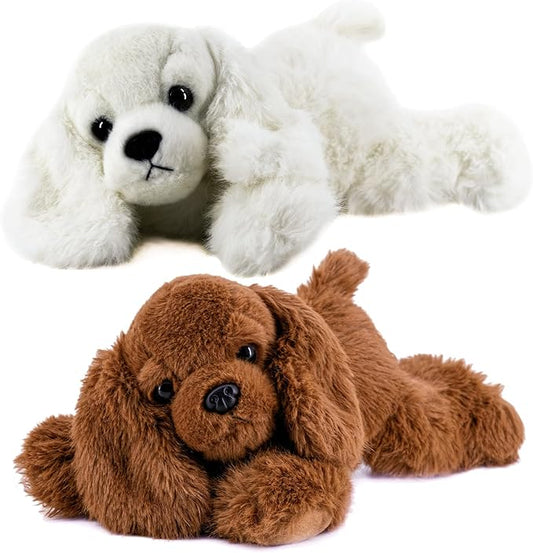 Plush Puppy Dog Set - 2 Pack 10 Inch Soft & Fluffy Stuffed Animal Dogs, Huggable White & Brown Plush Puppies, Cuddly Toy Gift for Kids & Dog Lovers, Machine Washable & Ultra-Soft