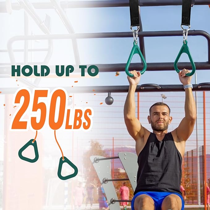 LadyRosian Trapeze Bar Swing Monkey Bars Hanging Ninja Rings Warrior Slackline Obstacle Course Kits for Kid Playground Equipment Accessories (Green)