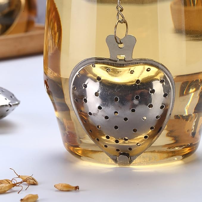20Pcs Stainless Steel Tea Infuser Mesh Heart Shaped Tea Strainer With chain Spoon Sugar Flour Sifters Filters Tea Interval Diffuser for Loose Leaf, Spices, Seasonings