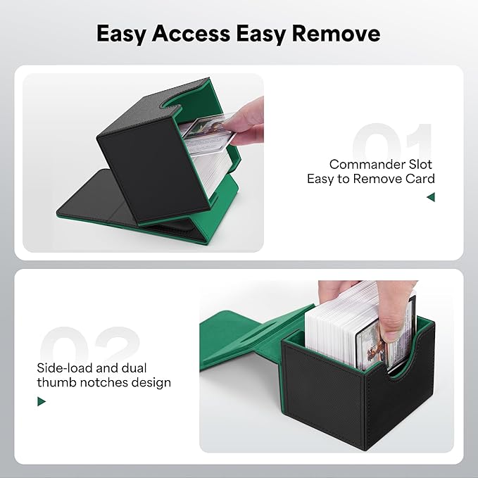 ZLCA MTG Commander Deck Box, Card Deck Box for Trading Card, Holds 110+ Double Sleeved Cards Fits for TCG CCG Magic Cards with 2 Dividers (Black & Green)
