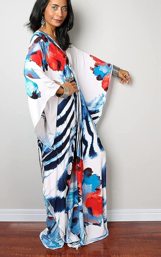Venasha Womens Caftan Floral Print Kaftan Dress Short Sleeve Swimsuit Cover up Loungewear for Summer