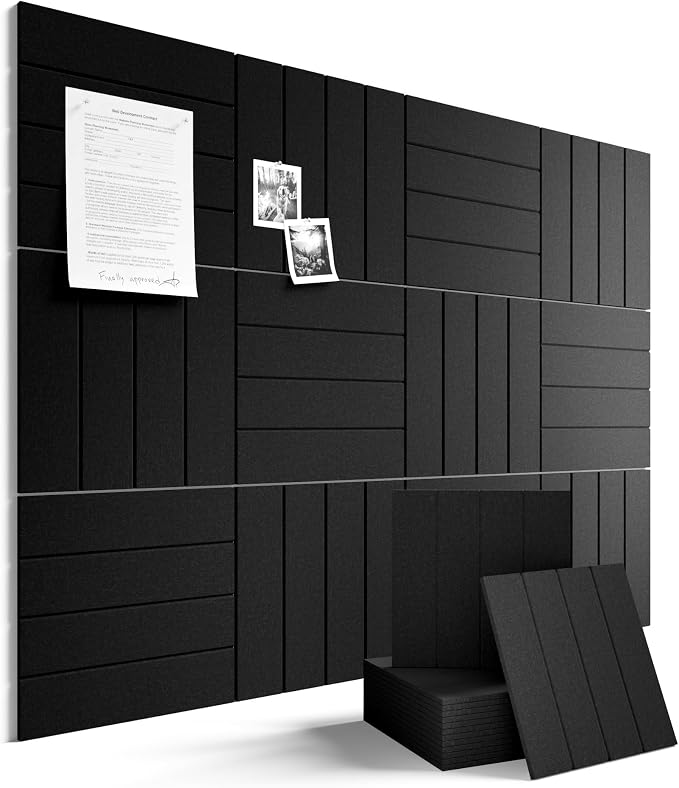 Fluxynara 48" x 36" Large Felt Bulletin Board, Black | 12 Pack Cork Board Alternative with 60 Safe Adhesive Tabs, Pin Boards for Wall Decor, Home, Office, Classroom,Dorm