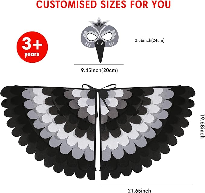 D.Q.Z Bird-Wings-Costume for Kids Dress Up, Felt Feathered Owl Parrot Chicken Animal Role Play Costume, Gift for Girl Boys