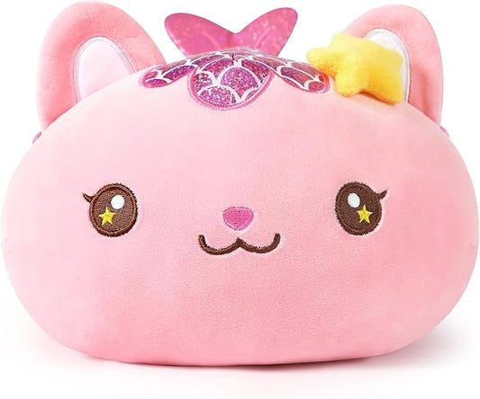 Onsoyours Cute Kitten Mermaid Plush Toy Stuffed Animal Kitty Soft Mermaid Cat Plush Pillow for Kids (Pink Cat Mermaid, 12")