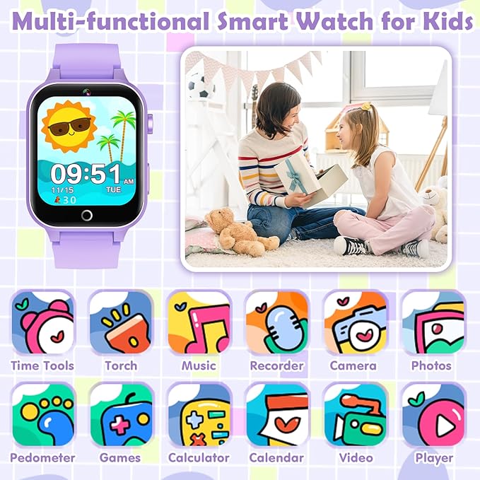 Kids Games Watch, with 26 Puzzle Games, Touch Screen, HD Camera, Alarm Clock, Toys for Ages 4-12 Years Old.Birthday Gift for Boys Girls (Purple)