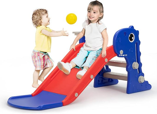 Nyeekoy 3 in 1 Toddler Slide, Kids Slide Climber Playset with Basketball Hoop, Indoor and Outdoor Playground for Kids, Folding Design Freestanding Baby Slide, Easy Assembly