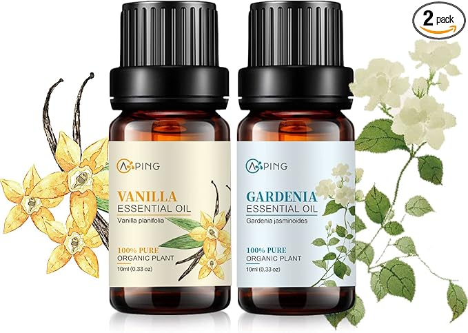 Gardenia & Vanilla Essential Oils - 100% Pure Organic Natural Plant Oils for Diffuser, Aroma, Spa, Massage, Yoga, Perfume, 2x10ML
