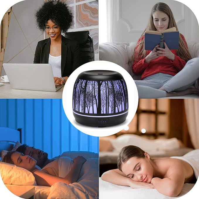 Large Essential Oil Aromatherapy Diffuser for Home Bedroom Metal Hollow Decorative Room Ultrasonic Air Scent Mist Aroma Diffuser 500ML Defusers -Black
