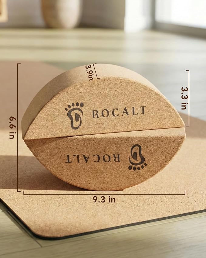 Rocalt Cork Yoga Blocks, Half Moon Foot and Calf Stretching Tool | high-density cork, curved ergonomic shape, 9.4 x 3.3 x 3.9 in, for arches, ankles, Pilates and travel