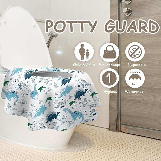 DEEKI Toilet Seat Covers Disposable, 40 Pcs XL Waterproof for Kids Adults, No-Slip Clean Safety Covers for Toddler Potty Training, Portable for Travel and Public Restrooms Toilets Airplane -Dinosaur