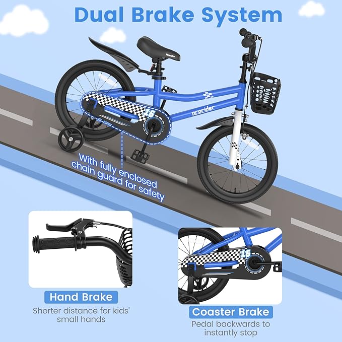 BABY JOY Kids Bike, 12 14 16 18 20 Inch Children Bikes for Boys Girls Teens 3-8 8+ Years w/Training Wheels or Kickstand, Handbrake, Coaster Brake & Removable Basket, Kids Bicycle of Multiple Colors