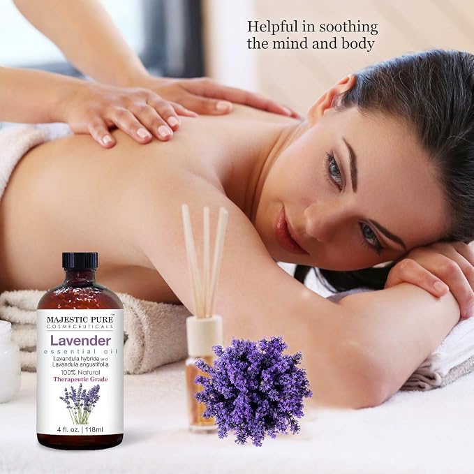Majestic Pure Lavender Essential Oil and Eucalyptus Essential Oil Bundle - 2 Eucalyptus & 1 Lavender Oil Bottle Combo for Aromatherapy, Massage, Topical and Household Uses - 4 fl oz Each