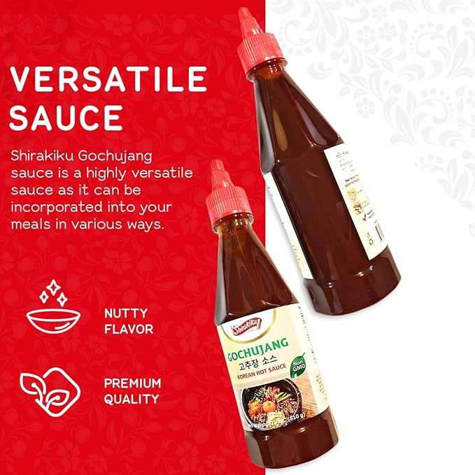 Shirakiku Gochujang Hot Sauce | Korean Non-GMO With Soybean, Tapioca Syrup Base and Salt | Perfect for Authentic Asian Cuisine | Convenient Squeezable Bottle with Twist Cap 18 oz